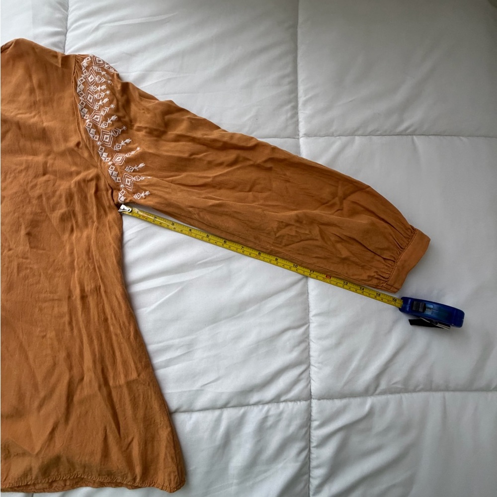 Savanna Jane Boho Peasant Blouse Size M Yellow Embroidered Floral Long Sleeve - Picture 11 of 15